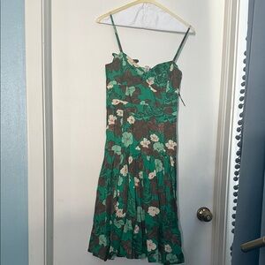 Moulinette Soeurs Floral Green and Brown Midi Dress